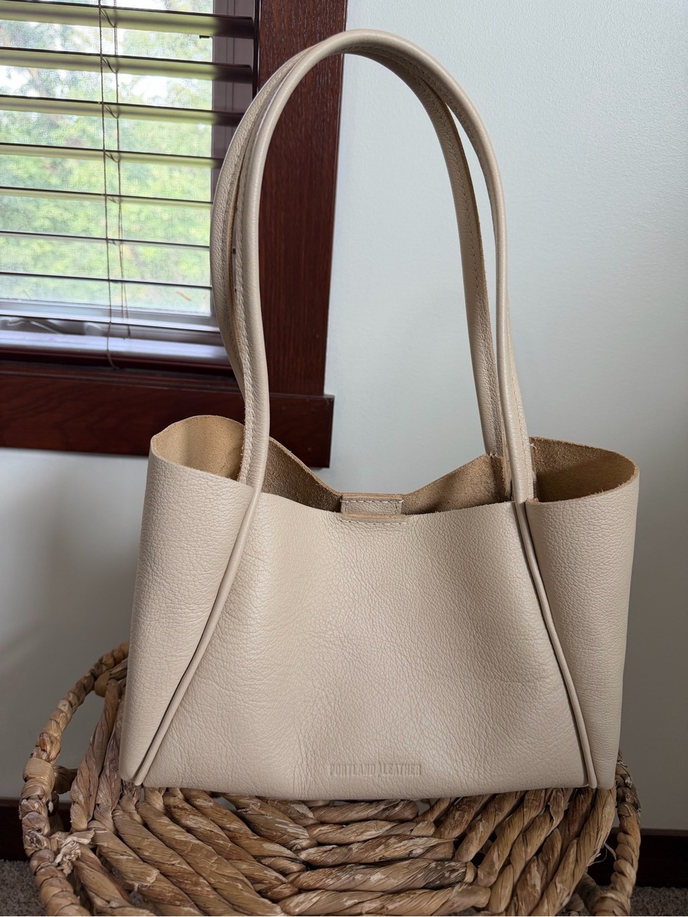 Beige Pebbled Leather Tote Bag